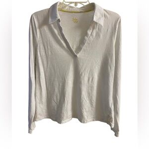 Boden white notch collar cotton textured tee Medium